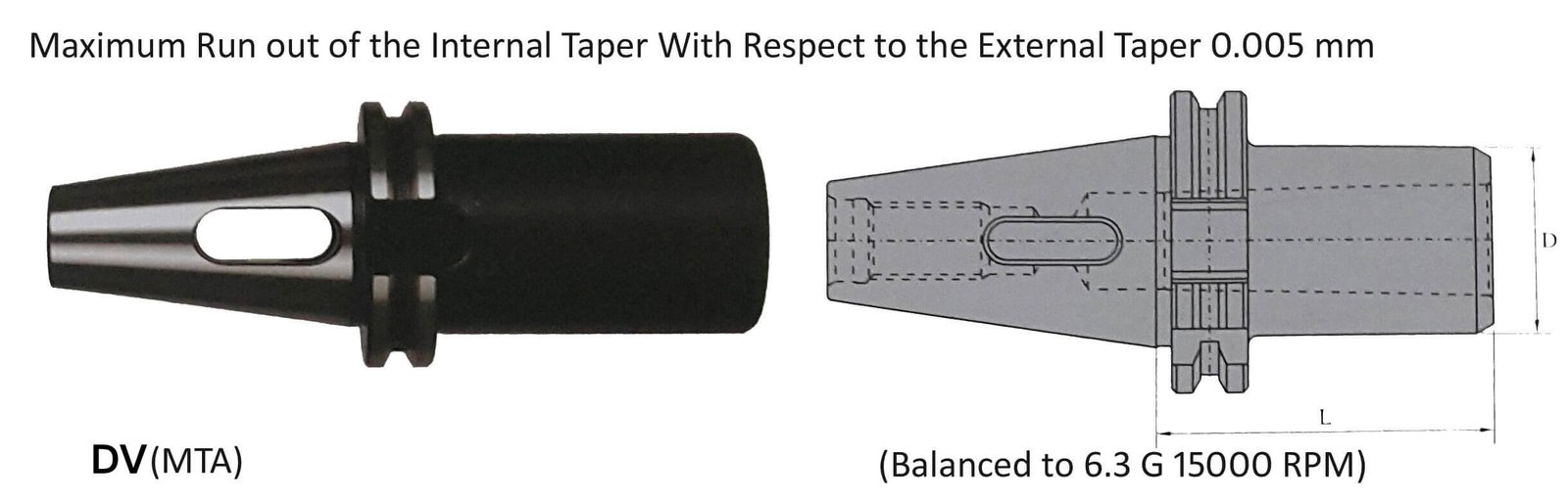 DV40 MT02 125 Morse Taper Adapter (Balanced to G 6.3 15000 RPM) (DIN 6383)